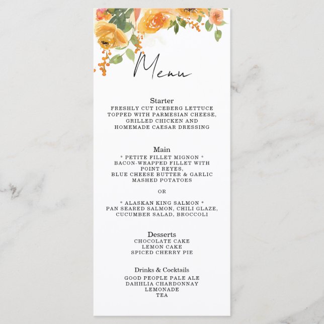 Orange Floral Menu (Front)