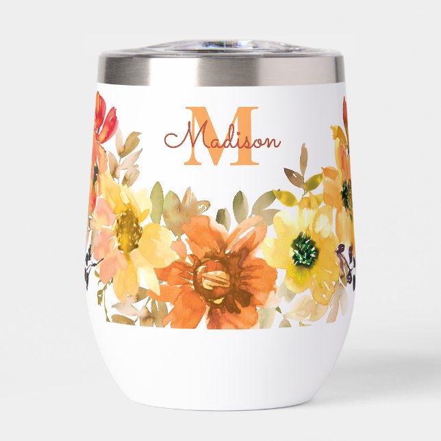 Orange Floral Monogram Name Gift (Front)