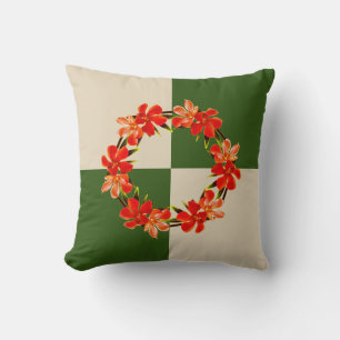 Orange Floral Oleander Green & Khaki Cushion