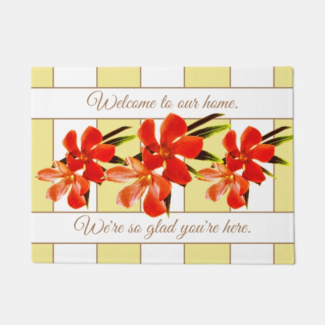 Orange Floral | Oleander Personalised Welcome Doormat (Front)