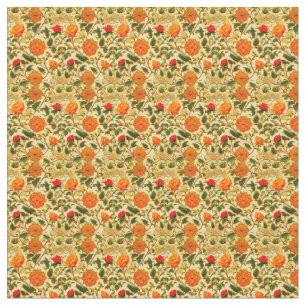 Orange Floral on Yellow Background Fabric