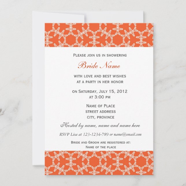 Orange floral pattern bridal shower invitation. invitation (Front)