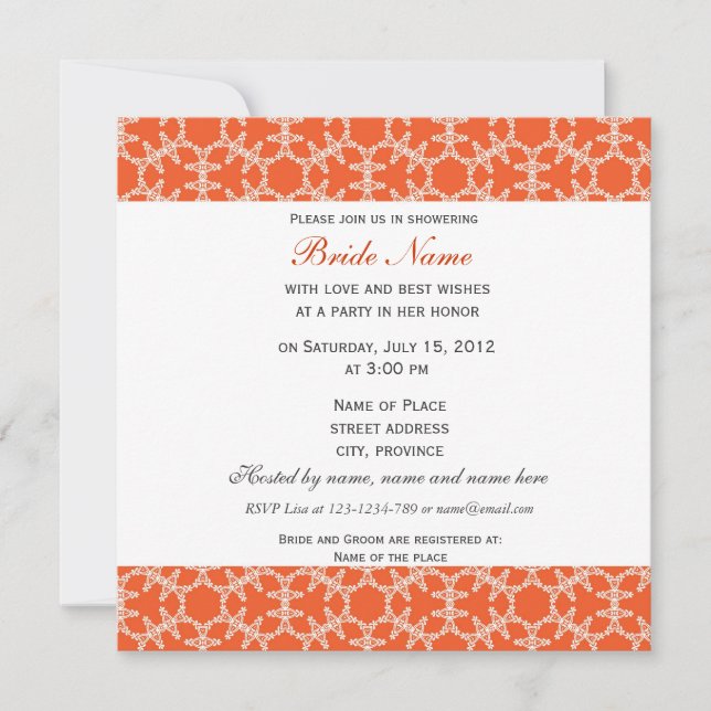 Orange floral pattern bridal shower invitation. invitation (Front)