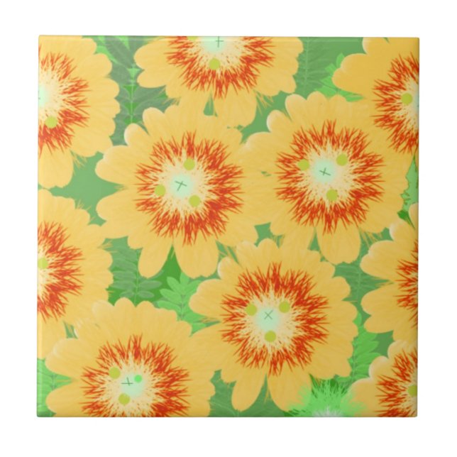 Orange Floral Pattern Ceramic Tile (Front)