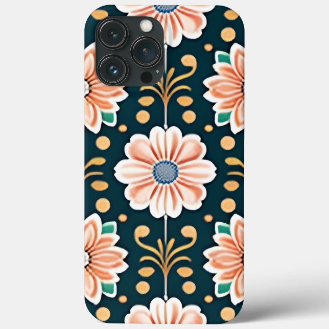 Orange Floral Pattern on a Black Background Case-Mate iPhone Case (Back)
