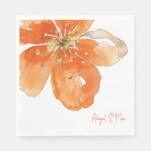 Orange Floral Personalised Wedding Luncheon Napkin