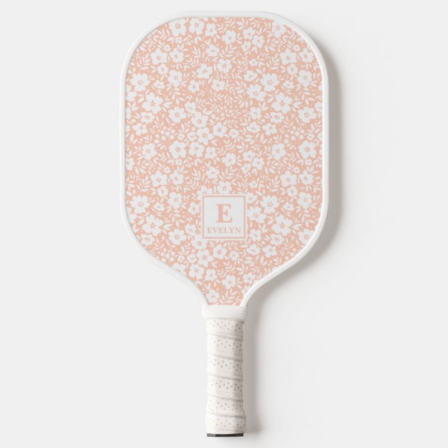 Orange Floral Pickleball Paddle Monogram (Front)
