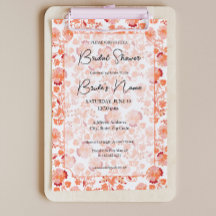 Orange Floral Print Bridal Shower Invitation