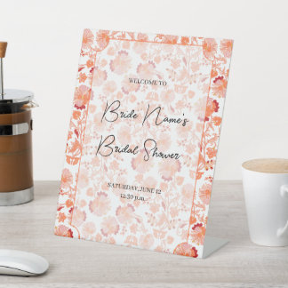 Orange Floral Print Bridal Shower Invitation Pedestal Sign