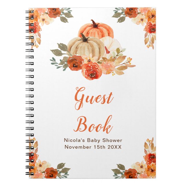 Orange Floral Pumpkin Baby Shower Guest Book (Front)
