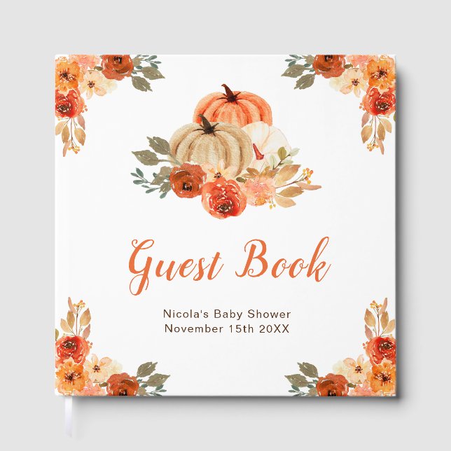Orange Floral Pumpkin Baby Shower Guest Book (Front)