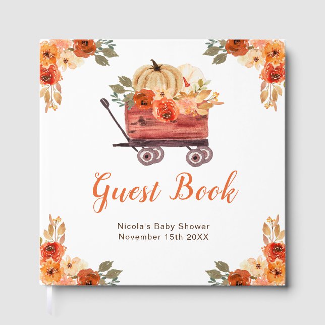 Orange Floral Pumpkin Truck Baby Shower Guest Book (Front)