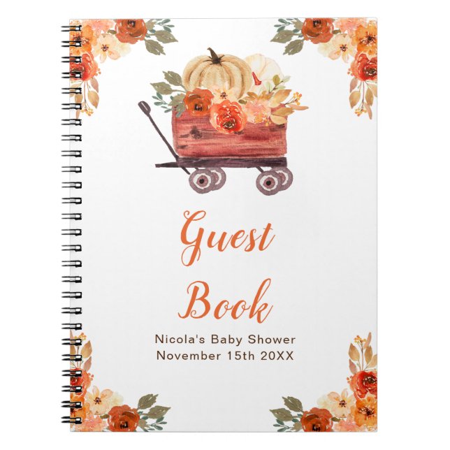 Orange Floral Pumpkin Truck Baby Shower Guest Book (Front)