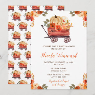 Orange Floral Pumpkin Truck Baby Shower Invitation