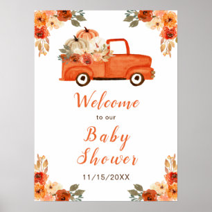 Orange Floral Pumpkin Truck Baby Shower Poster