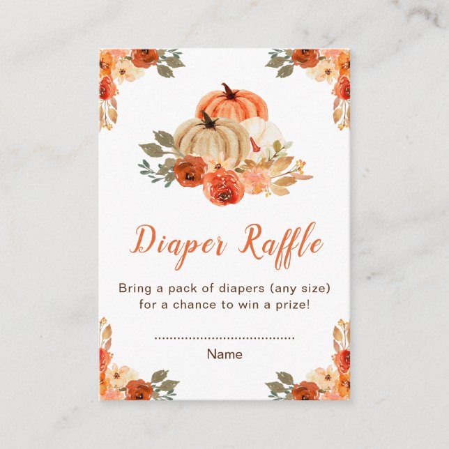 Orange Floral Pumpkins Baby Shower Diaper Raffle Enclosure Card (Front)