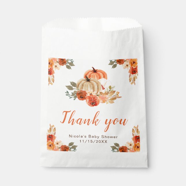 Orange Floral Pumpkins Baby Shower  Favour Bag (Front)