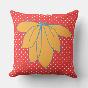 Orange Floral Red White Dots Cushion
