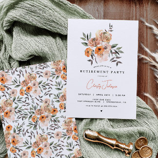Orange Floral Retirement Party Invitation
