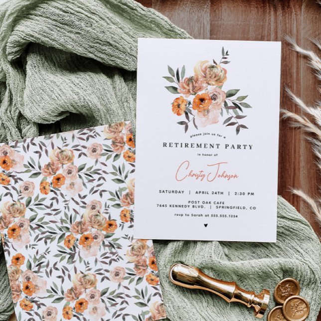 Orange Floral Retirement Party Invitation (Creator Uploaded)