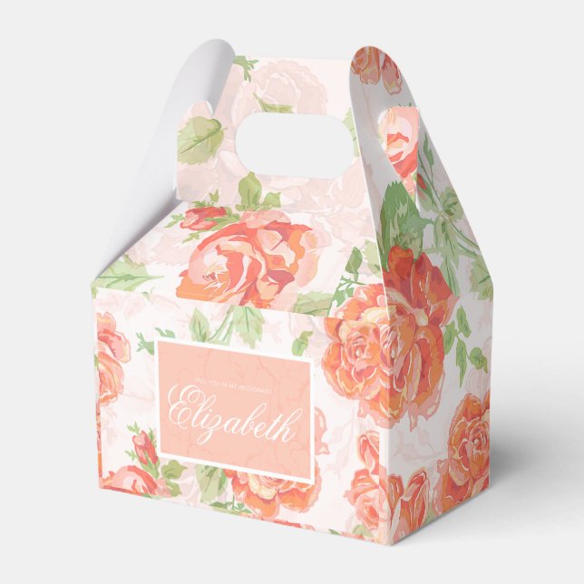 Orange floral rose favour box (Front Side)