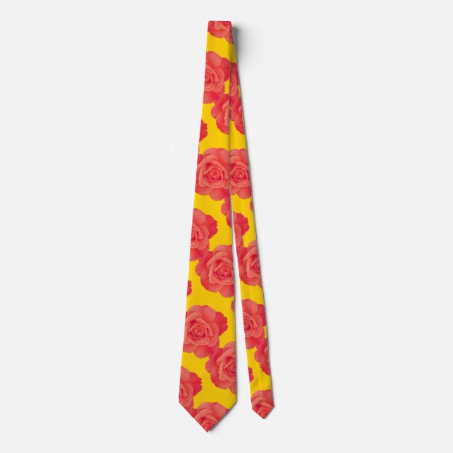 Orange Floral Rose Flower Pattern Gift Party Favou Tie (Front)