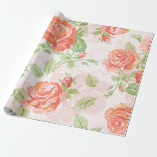 Orange floral rose flower wrapping paper