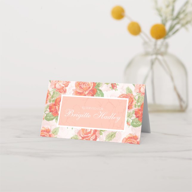 Orange floral rose place card (Front)