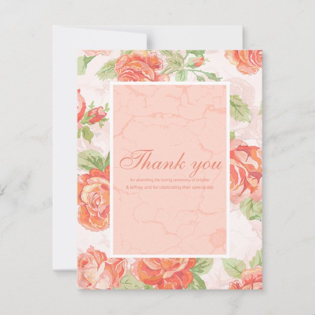 Orange floral rose thank you card (Front)
