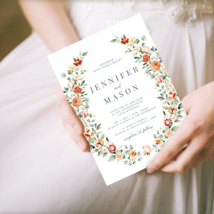 Orange floral rustic wedding Invitation