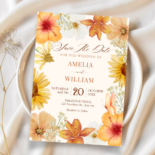 Orange floral save the date