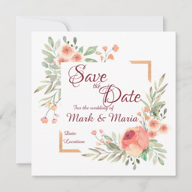 Orange floral Save the Date Invitation (Front)