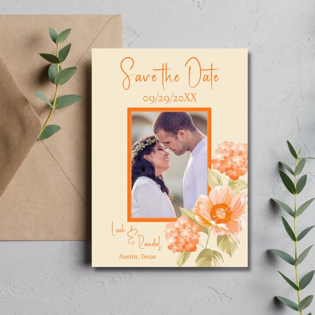 Orange Floral Save the Date Wedding Invitation (Creator Uploaded)