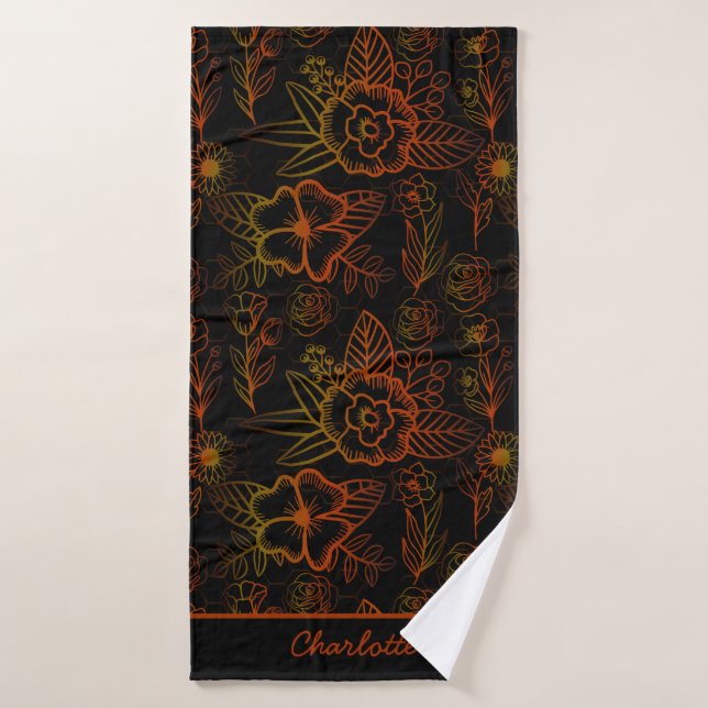 Orange floral seamless pattern personalised name bath towel (Bath Towel)