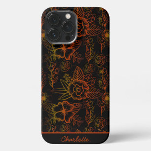 Orange floral seamless pattern personalised name iPhone 13 pro max case
