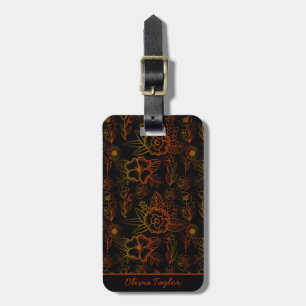 Orange floral seamless pattern personalised name  luggage tag