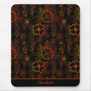 Orange floral seamless pattern personalised name  mouse pad
