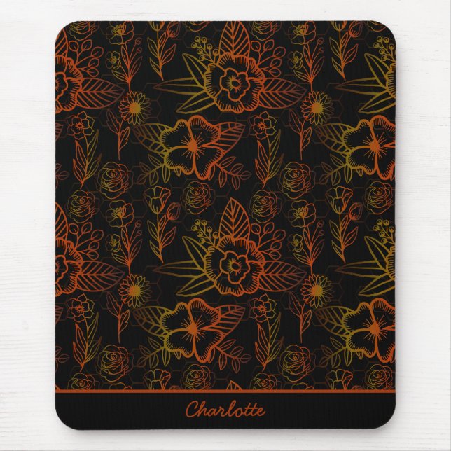 Orange floral seamless pattern personalised name  mouse pad (Front)