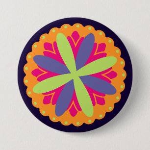 Orange floral shapes illustration 7.5 cm round badge