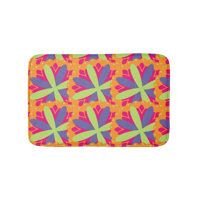 Orange floral shapes illustration bath mat (Front)