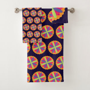 Orange floral shapes illustration bath towel set