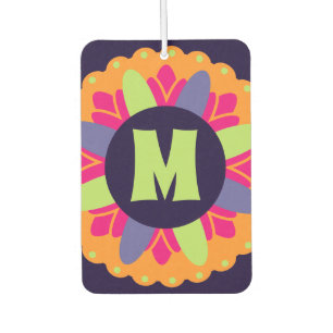 Orange floral shapes illustration car air freshener