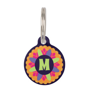 Orange floral shapes illustration pet tag