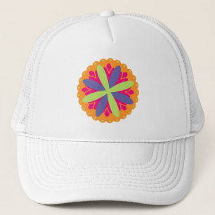 Orange floral shapes illustration trucker hat