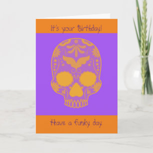 Orange floral skull birthday card
