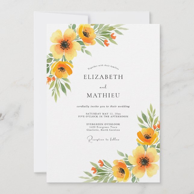 Orange Floral Spring Wedding Invitation (Front)