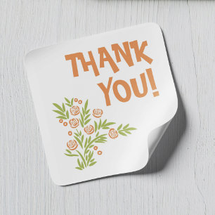 Orange Floral Square Sticker