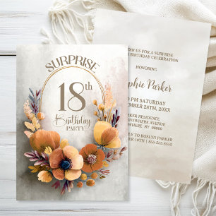 Orange Floral Surprise 18th Birthday Party Invitation