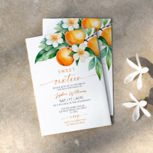 Orange Floral Sweet 16 Birthday Invitation