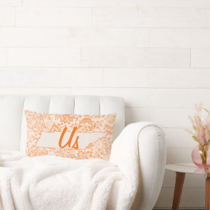 Orange Floral Tennessee Your State together "us" Lumbar Cushion